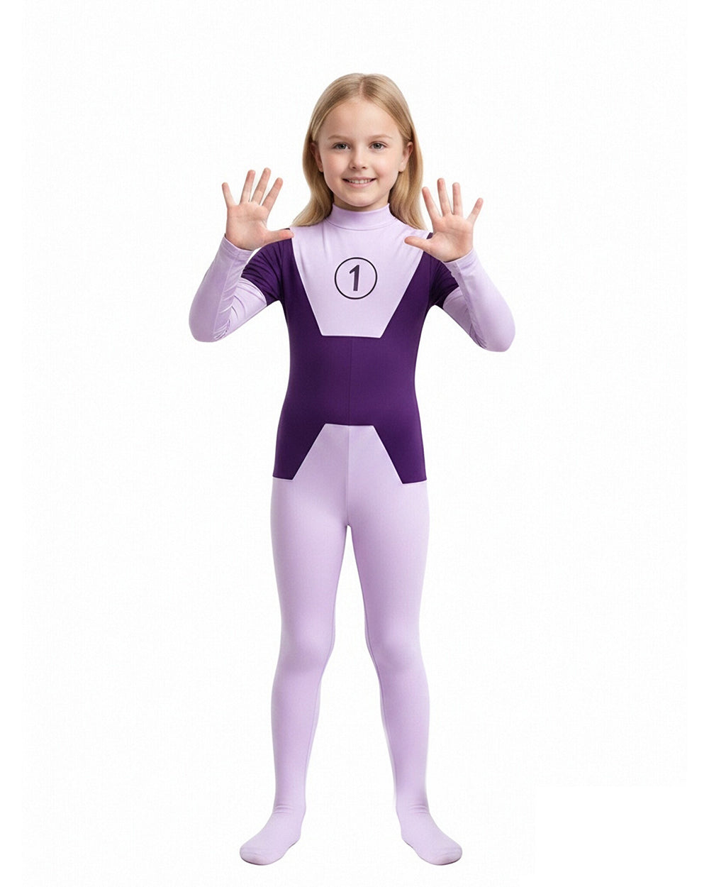 Girls Superheroine Bodysuit Purple Number One High Elasticity Zentai Suit for Cosplay Gatherings