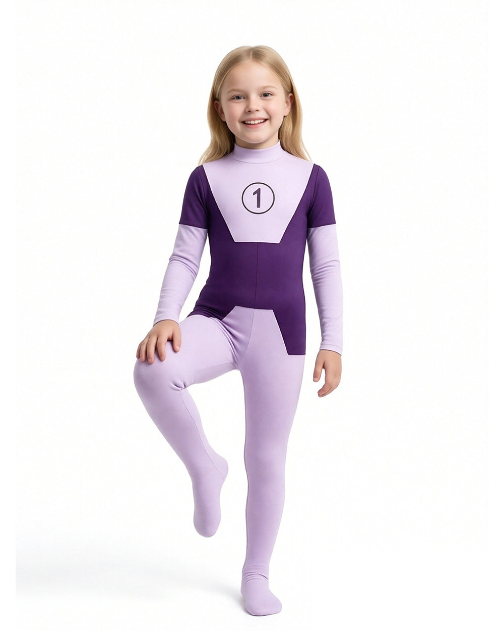 Girls Superheroine Bodysuit Purple Number One High Elasticity Zentai Suit for Cosplay Gatherings