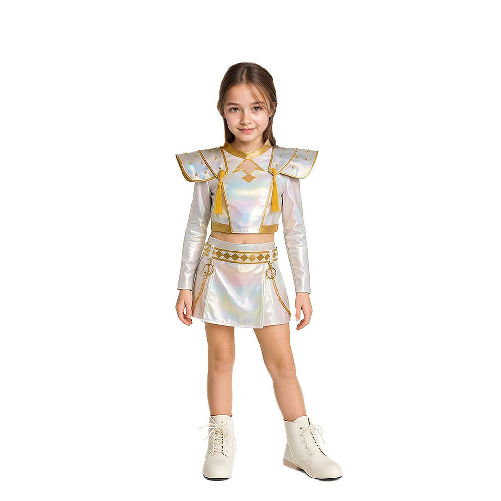 Pop Idol Costume White PU Leather Outfit Stage Performance Dress for Halloween Cosplay