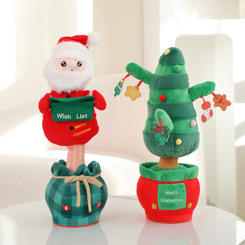 Electric Christmas Tree Santa Snowman Plush Toy Dancing Singing Recording Holiday Doll Decoration