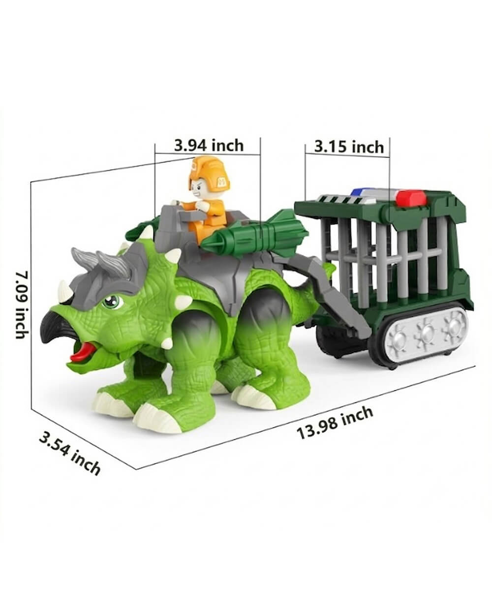 Electric Dinosaur Walking Triceratops Toy with Detachable Cage Trailer and Mist Spray for Kids 3+
