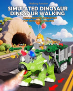 Electric Dinosaur Walking Triceratops Toy with Detachable Cage Trailer and Mist Spray for Kids 3+