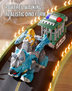 Electric Dinosaur Walking Triceratops Toy with Detachable Cage Trailer and Mist Spray for Kids 3+