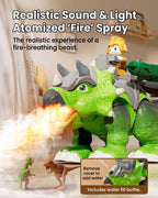 Electric Dinosaur Walking Triceratops Toy with Detachable Cage Trailer and Mist Spray for Kids 3+