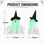 Electric Ghost Halloween Decoration Green Light-Up Tabletop Ornament with Witch Hat and Sound Effect