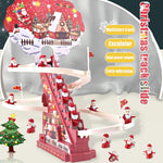 Electric Track Slide Santa Claus Automatic Climbing Stairs Toy with Music Light Christmas Toy