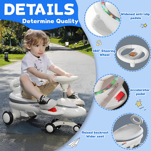 2 in 1 Electric Wiggle Car 6V 360° Swing Ride on Car Dual Motor Car with Music Light For Kids