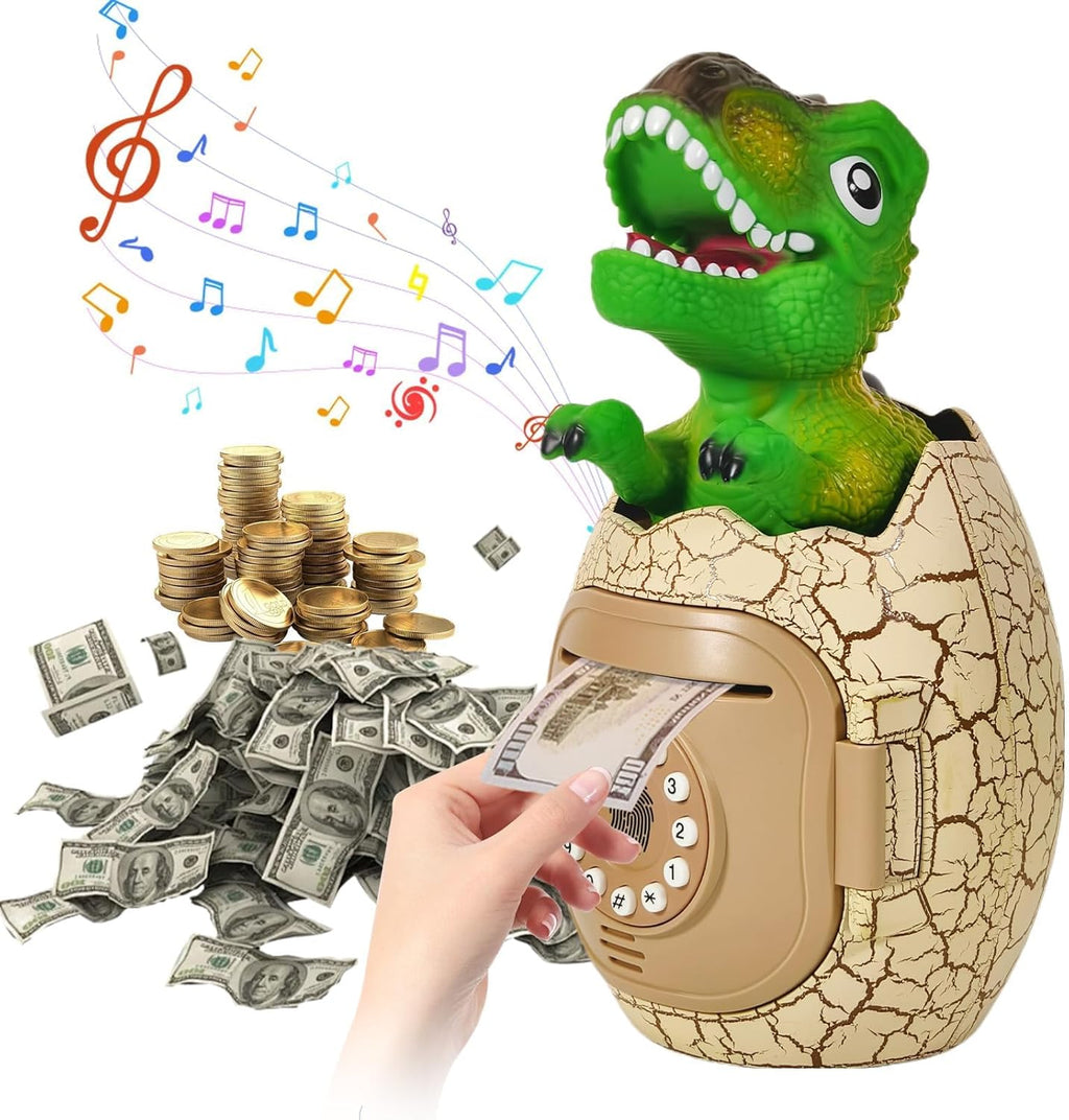 Electronic Piggy Bank Dino Egg Early Education Toys with Fingerprint unlock For Kids
