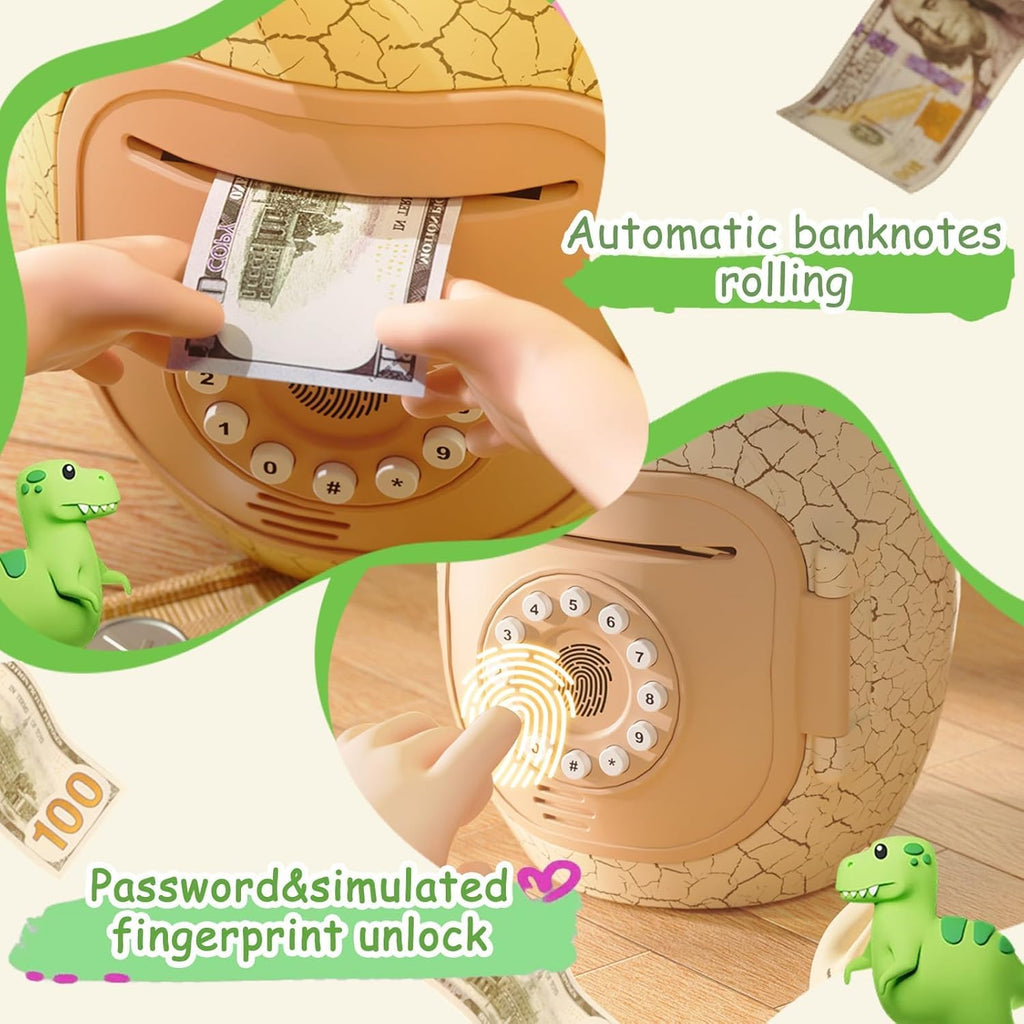 Electronic Piggy Bank Dino Egg Early Education Toys with Fingerprint unlock For Kids