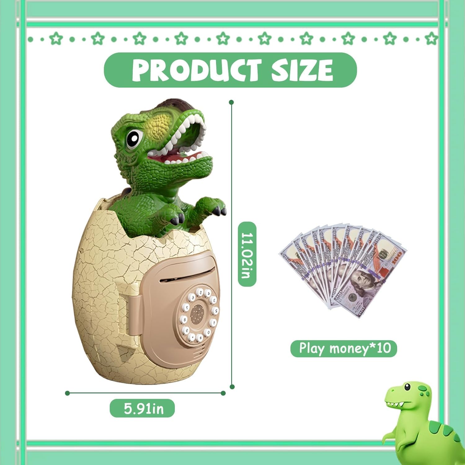 Electronic Piggy Bank Dino Egg Early Education Toys with Fingerprint unlock For Kids