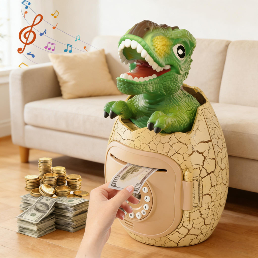 Electronic Piggy Bank Dino Egg Early Education Toys with Fingerprint unlock For Kids