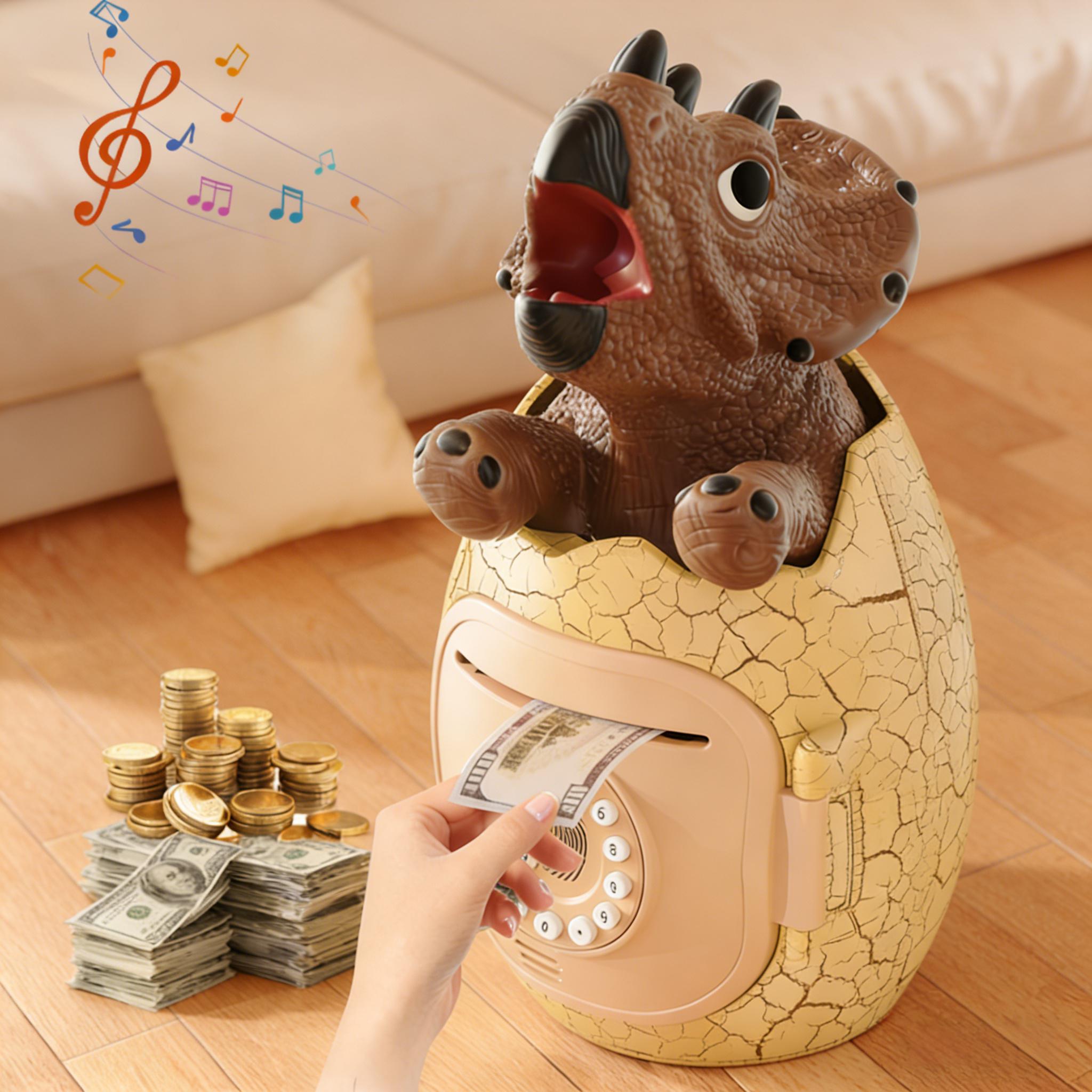 Electronic Piggy Bank Dino Egg Early Education Toys with Fingerprint unlock For Kids