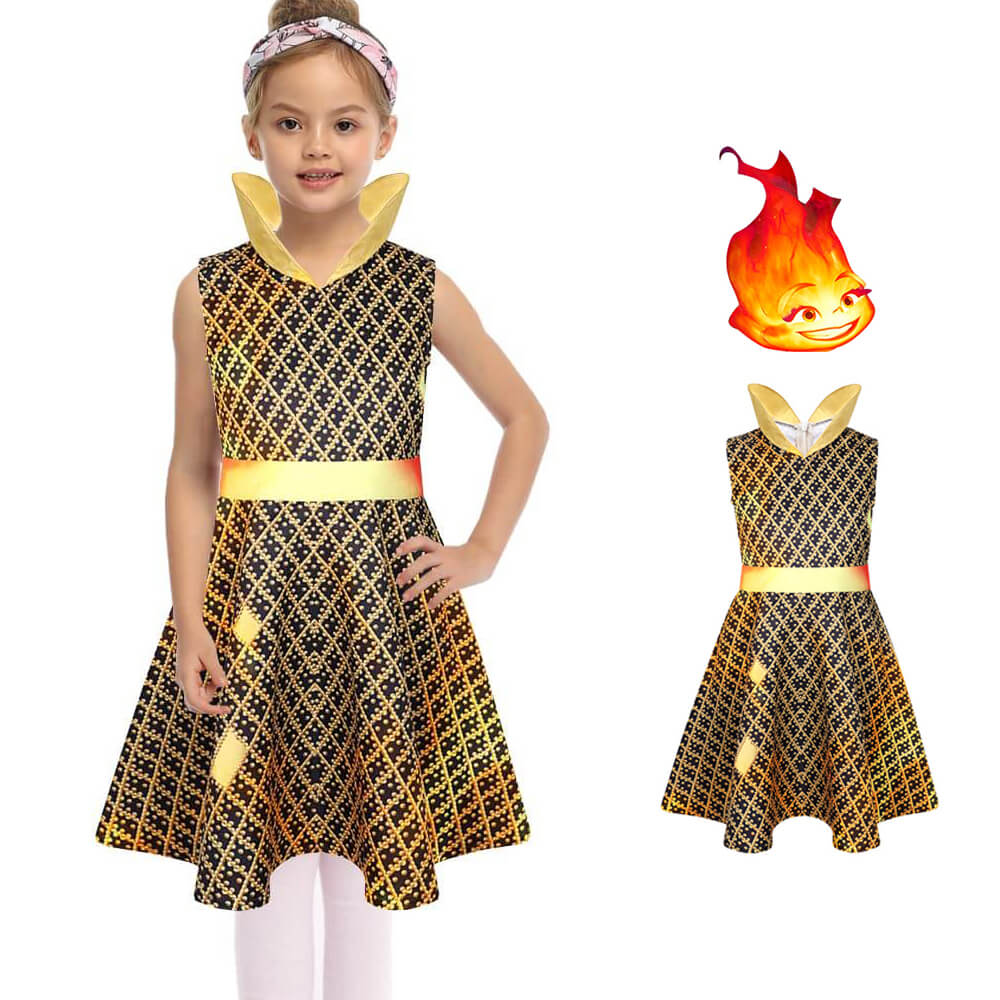 Kids Ember Lumen Costume Ember Dress with Mask and Fire Jacket