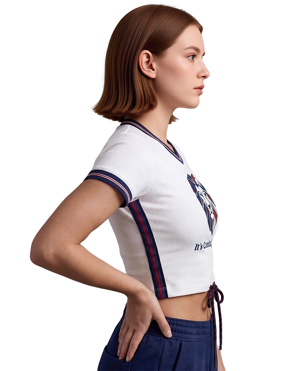English Premier League Jersey White British It's Coming Home Inspired Crop Top for Soccer Game Night Lounging