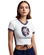 English Premier League Jersey White British It's Coming Home Inspired Crop Top for Soccer Game Night Lounging