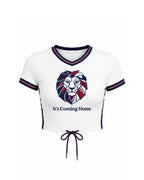 English Premier League Jersey White British It's Coming Home Inspired Crop Top for Soccer Game Night Lounging