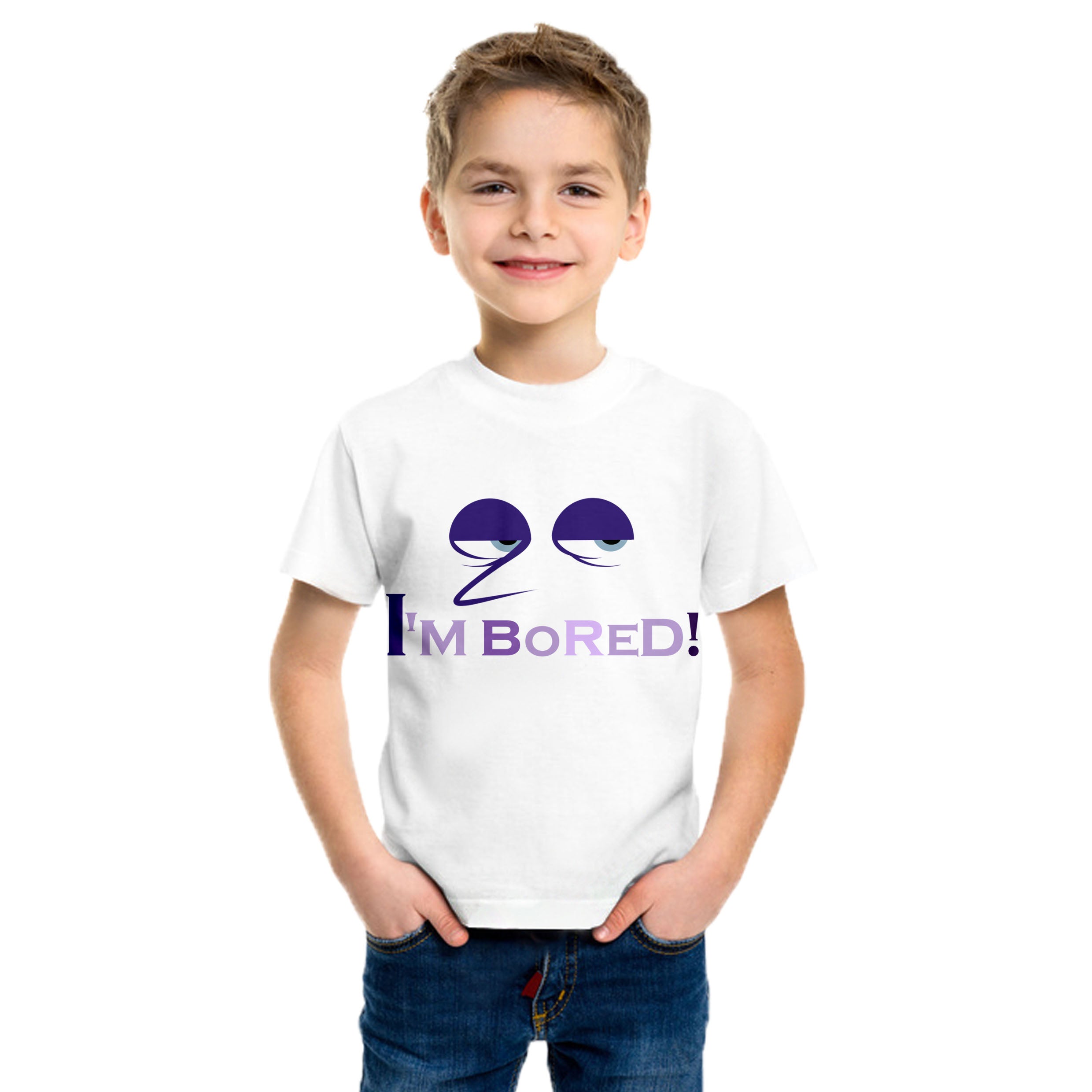 Kids Ennui T-shirt Inside I Am Bored Summer Pure Cotton Shirt Boys Emotion Costume