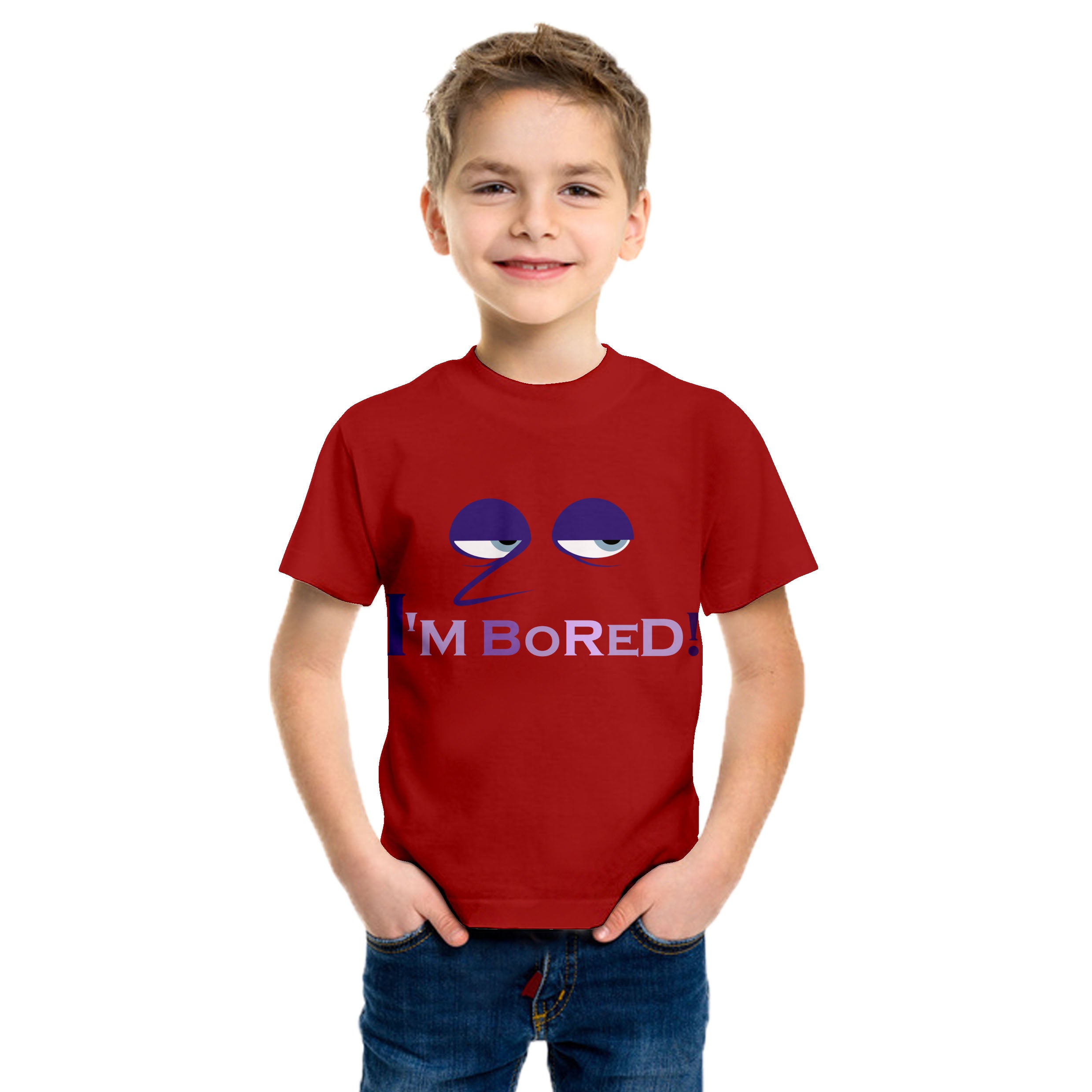 Kids Ennui T-shirt Inside I Am Bored Summer Pure Cotton Shirt Boys Emotion Costume