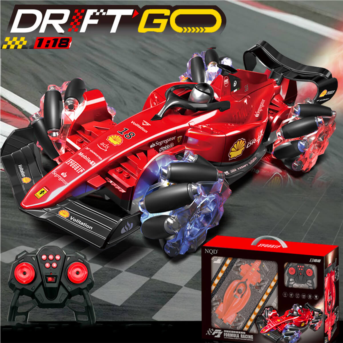 Remote Control Spray Racing Car 1/18 F1 Remote Control Car 2.4GHz Drift Racing Formula RC Spray Car Wi ...