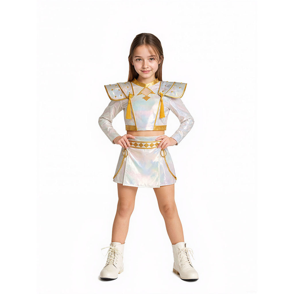 Pop Idol Costume White PU Leather Outfit Stage Performance Dress for Halloween Cosplay