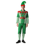 Men Elf Costume Christmas Party Oufit Green Tops Pants Hats and Shoes Full Set