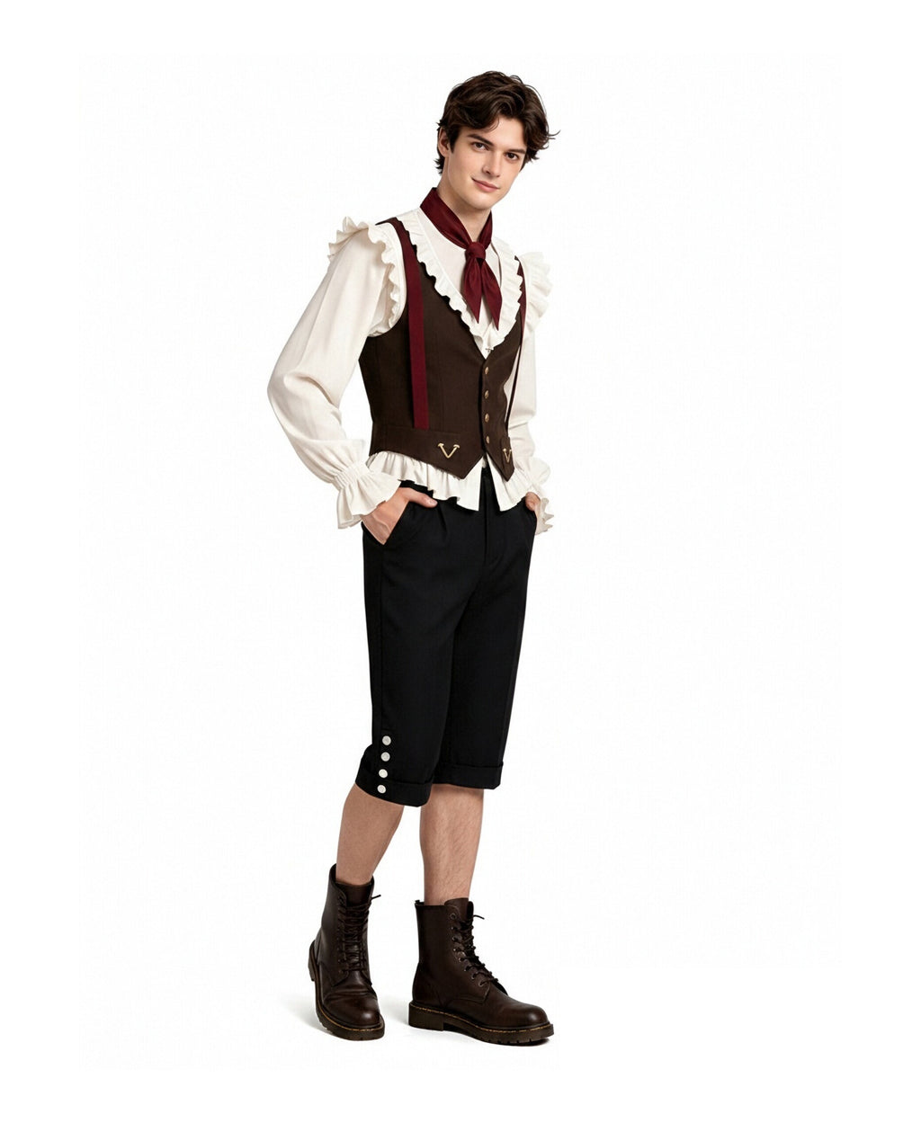 I Am Frankelda Herneval Costume Gothic Monster Prince White Ruffle Shirt Vest Pants Full Outfit for Boys Mens Halloween Carnival