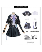 Womens NTE Zero Costume Black Cropped Jacket and Pleated Skirt Set for for Anime Expo Halloween Party