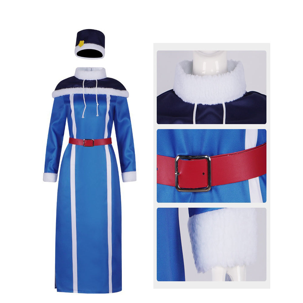 Rain Woman Lockser Costume Blue Dress Shoulder Cape and Hat for Cosplay