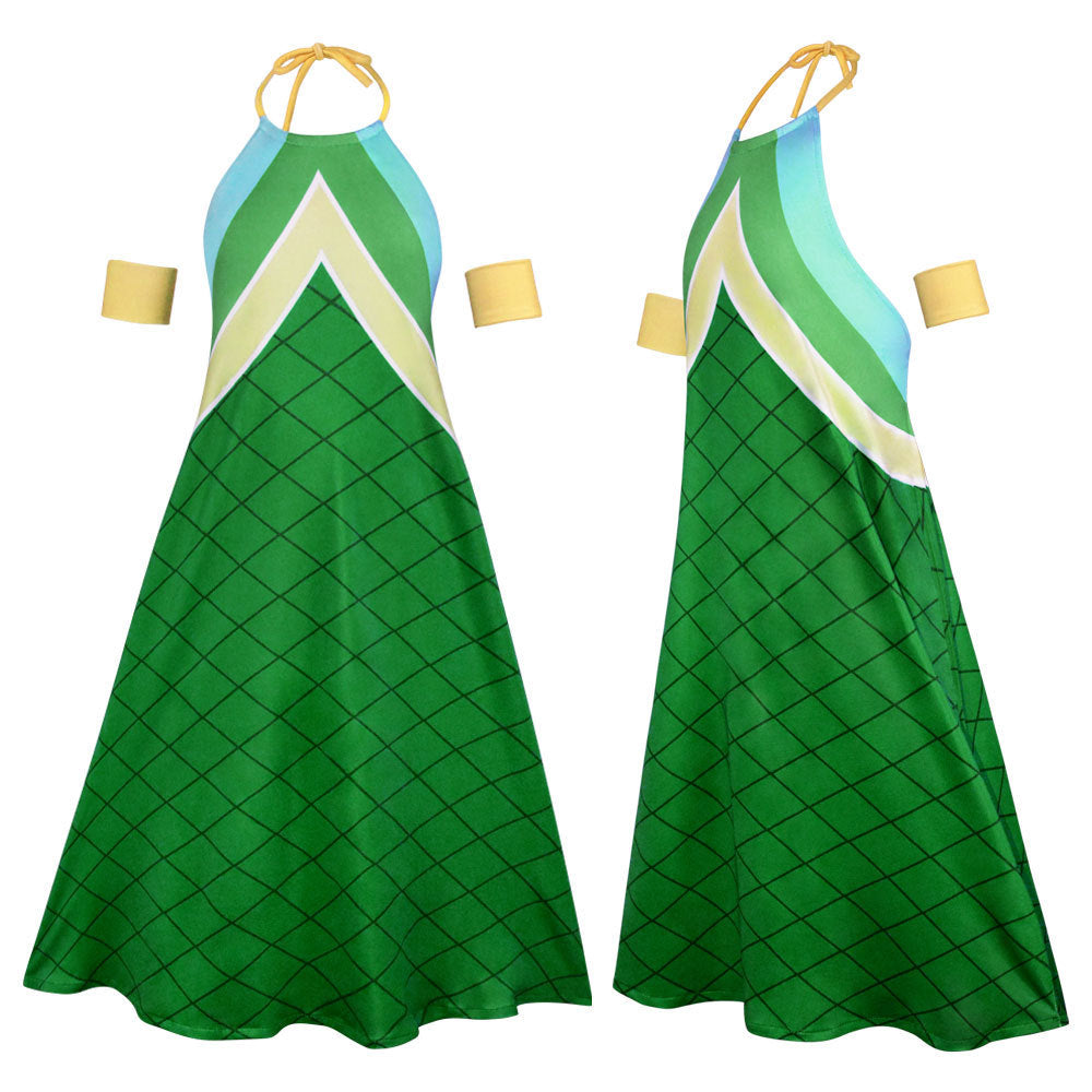 Women Wendi Costume Sky Dragon Slayer Green Dress and Wig for Cosplay Party