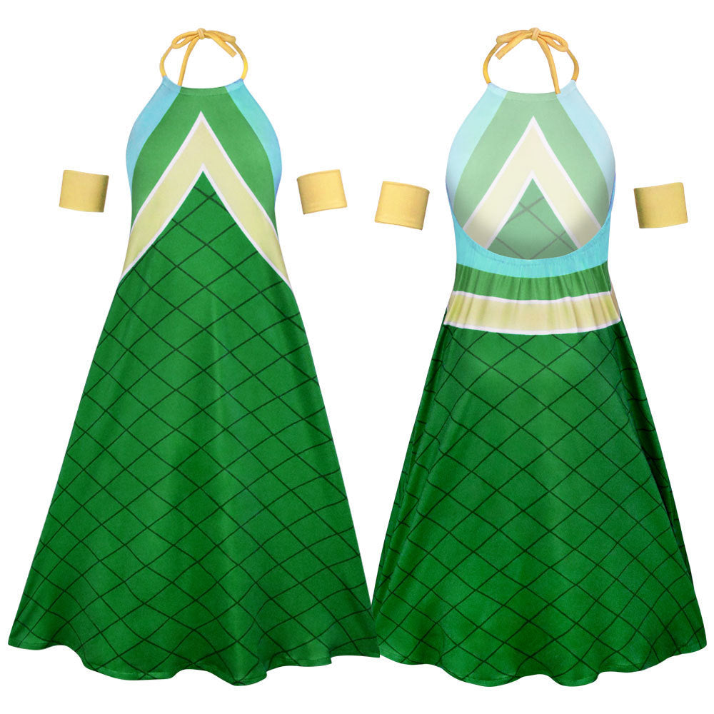 Women Wendi Costume Sky Dragon Slayer Green Dress and Wig for Cosplay Party