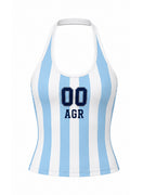 Female Argentina Soccer Jersey Blue and White Tank Top Striped Vest for Sports Bar Game Night