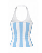 Female Argentina Soccer Jersey Blue and White Tank Top Striped Vest for Sports Bar Game Night