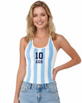 Female Argentina Soccer Jersey Blue and White Tank Top Striped Vest for Sports Bar Game Night