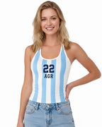 Female Argentina Soccer Jersey Blue and White Tank Top Striped Vest for Sports Bar Game Night