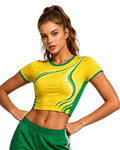 Female Brazil Jersey Yellow Crop Top Sporty Short Sleeve Shirt for Stadium Support Sports Fan Parties