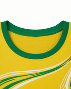 Female Brazil Jersey Yellow Crop Top Sporty Short Sleeve Shirt for Stadium Support Sports Fan Parties
