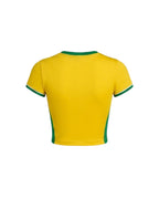 Female Brazil Jersey Yellow Crop Top Sporty Short Sleeve Shirt for Stadium Support Sports Fan Parties