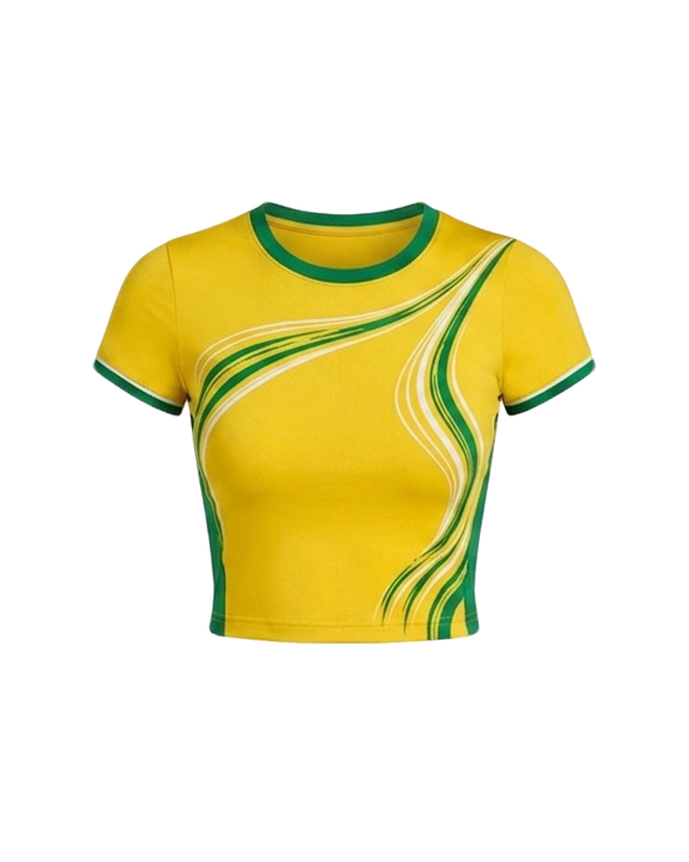 Female Brazil Jersey Yellow Crop Top Sporty Short Sleeve Shirt for Stadium Support Sports Fan Parties