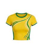 Female Brazil Jersey Yellow Crop Top Sporty Short Sleeve Shirt for Stadium Support Sports Fan Parties