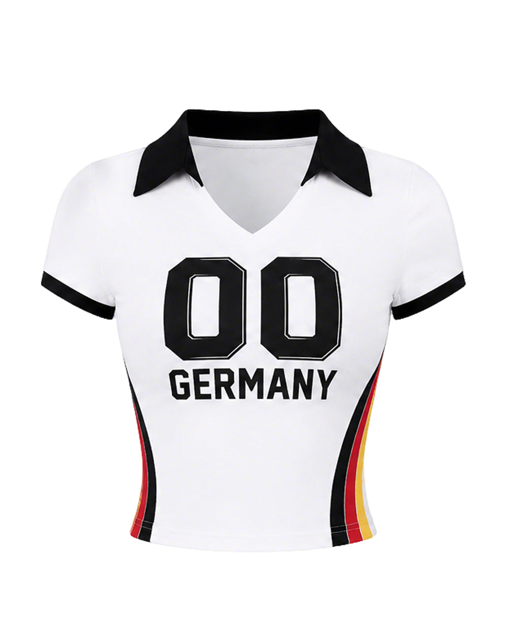 Female Football Germany Jersey White Polo Crop Top and Shorts Set for Football Game Night Tailgating