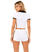 Female Football Germany Jersey White Polo Crop Top and Shorts Set for Football Game Night Tailgating
