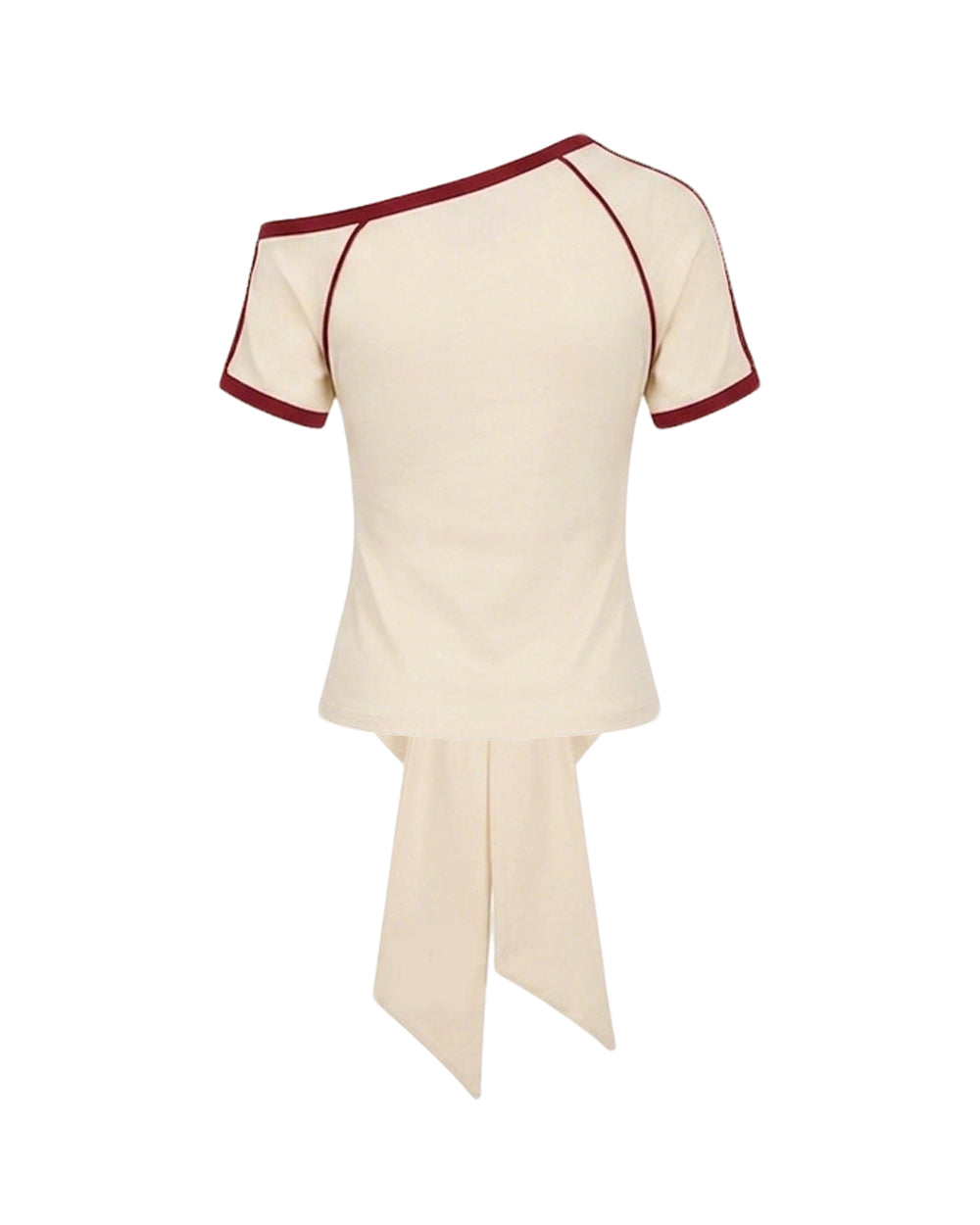 Female Spain Jersey Cream White Off Shoulder Waist-Tie Top for Soccer Fan Watch Party and Street Wear