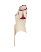 Female Spain Jersey Cream White Off Shoulder Waist-Tie Top for Soccer Fan Watch Party and Street Wear