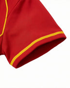 Female Spain Soccer Jersey Red V Neck Slim Fit Crop Top for Summer Streetwear Stadium Cheering