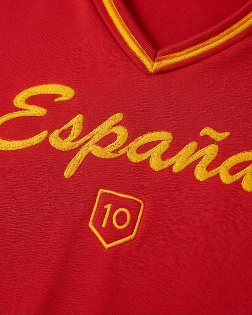Female Spain Soccer Jersey Red V Neck Slim Fit Crop Top for Summer Streetwear Stadium Cheering