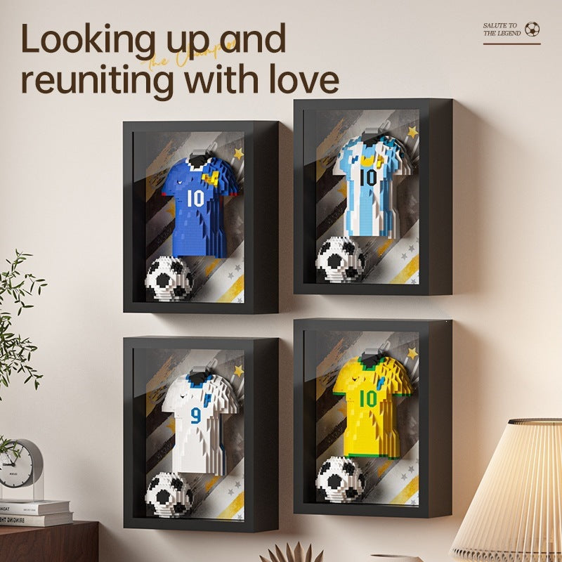 Football Legend Jersey Building Blocks 750pcs+ DIY Art Soccer Frame Display with LED Light For Soccer Fans and Lovers
