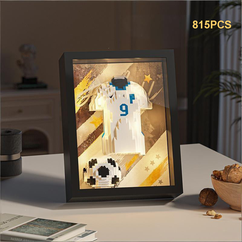 Football Legend Jersey Building Blocks 750pcs+ DIY Art Soccer Frame Display with LED Light For Soccer Fans and Lovers