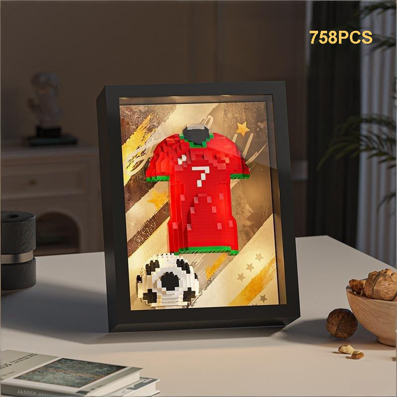 Football Legend Jersey Building Blocks 750pcs+ DIY Art Soccer Frame Display with LED Light For Soccer Fans and Lovers