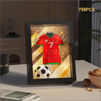 Football Legend Jersey Building Blocks 750pcs+ DIY Art Soccer Frame Display with LED Light For Soccer Fans and Lovers