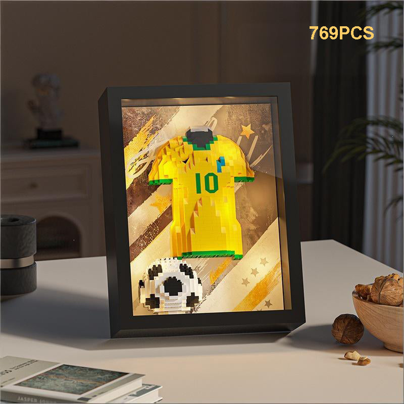 Football Legend Jersey Building Blocks 750pcs+ DIY Art Soccer Frame Display with LED Light For Soccer Fans and Lovers